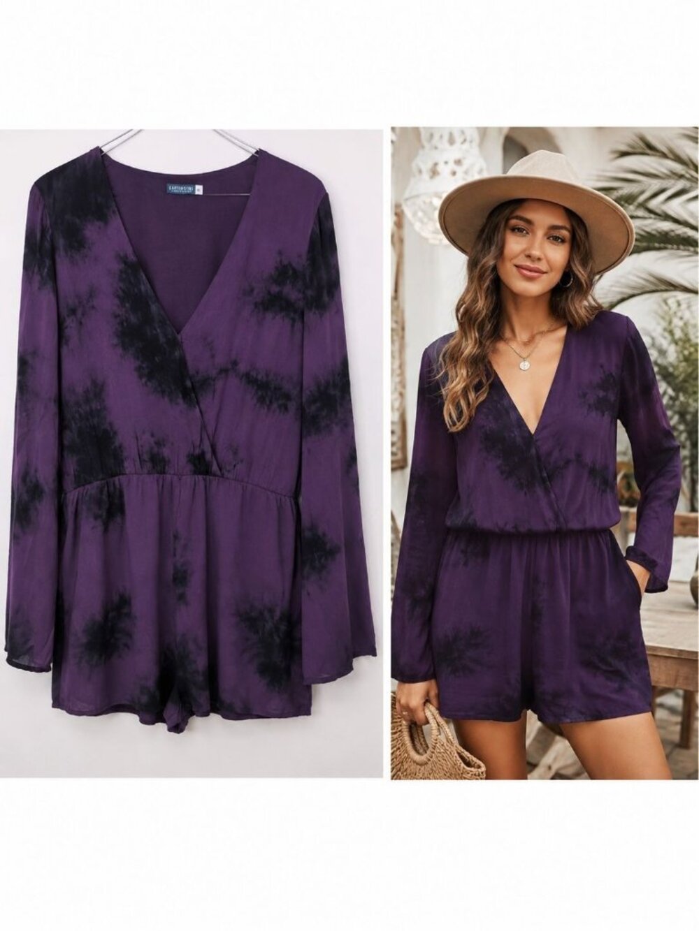 Earthbound Trading Purple Tie Dye Rayon Shorts Romper New with tags XL Boho
